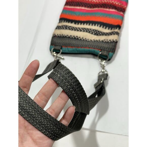 LeSportSac Womens Multicolor Red Black Oran Crossbody Bag Boho Striped 3 Pockets - Picture 5 of 7